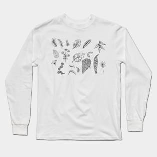 Leaf Doodles in Pen and Ink Botanical Monstera Leaves Long Sleeve T-Shirt